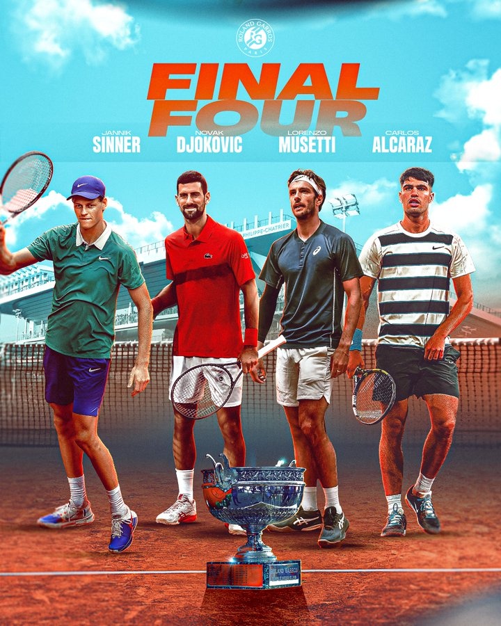 法网男单半决赛赛程：德约vs辛纳不早于明天凌晨1点开始